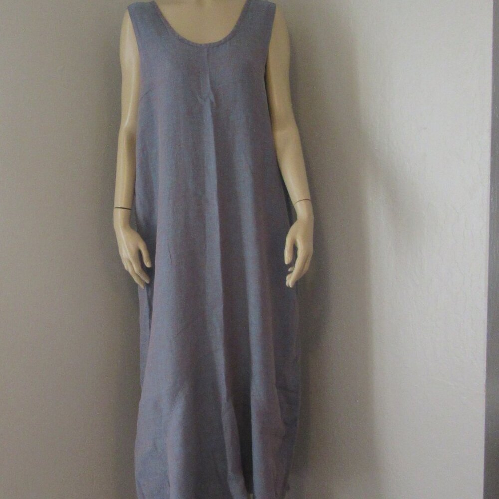 FLAX Lot of 3 Size Medium Maxi Style Linen Dresses Preowned Blue/Coral/Brown